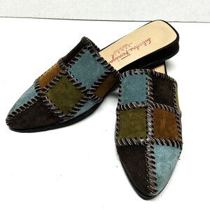 Vintage Salvatore Ferragamo Sport patchwork mules in size 8